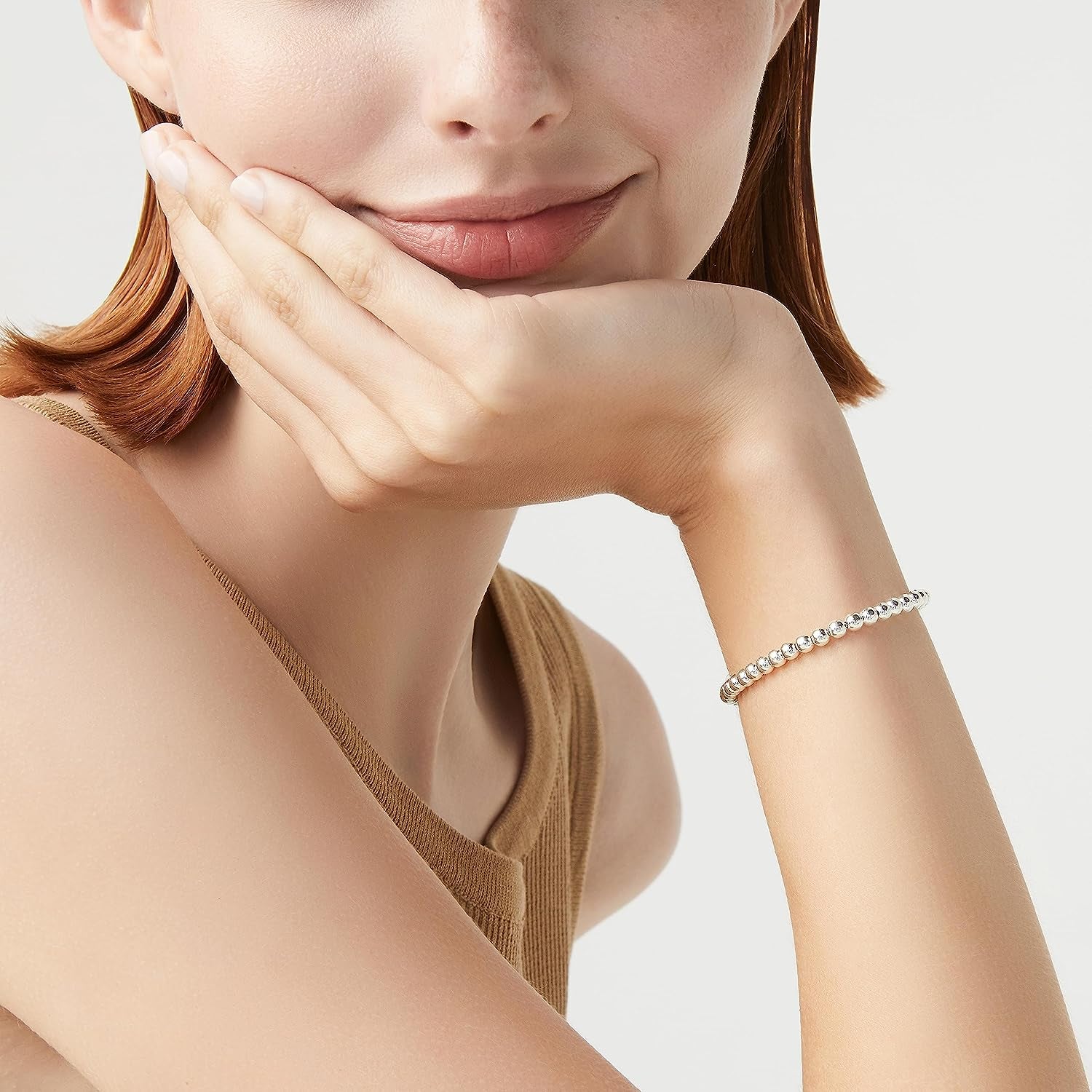 925 Sterling Silver Italian Handmade 4Mm Bead Ball Strand Chain Bracelet for Women 6.5, 7, 7.5, 8 Inch Made in Italy