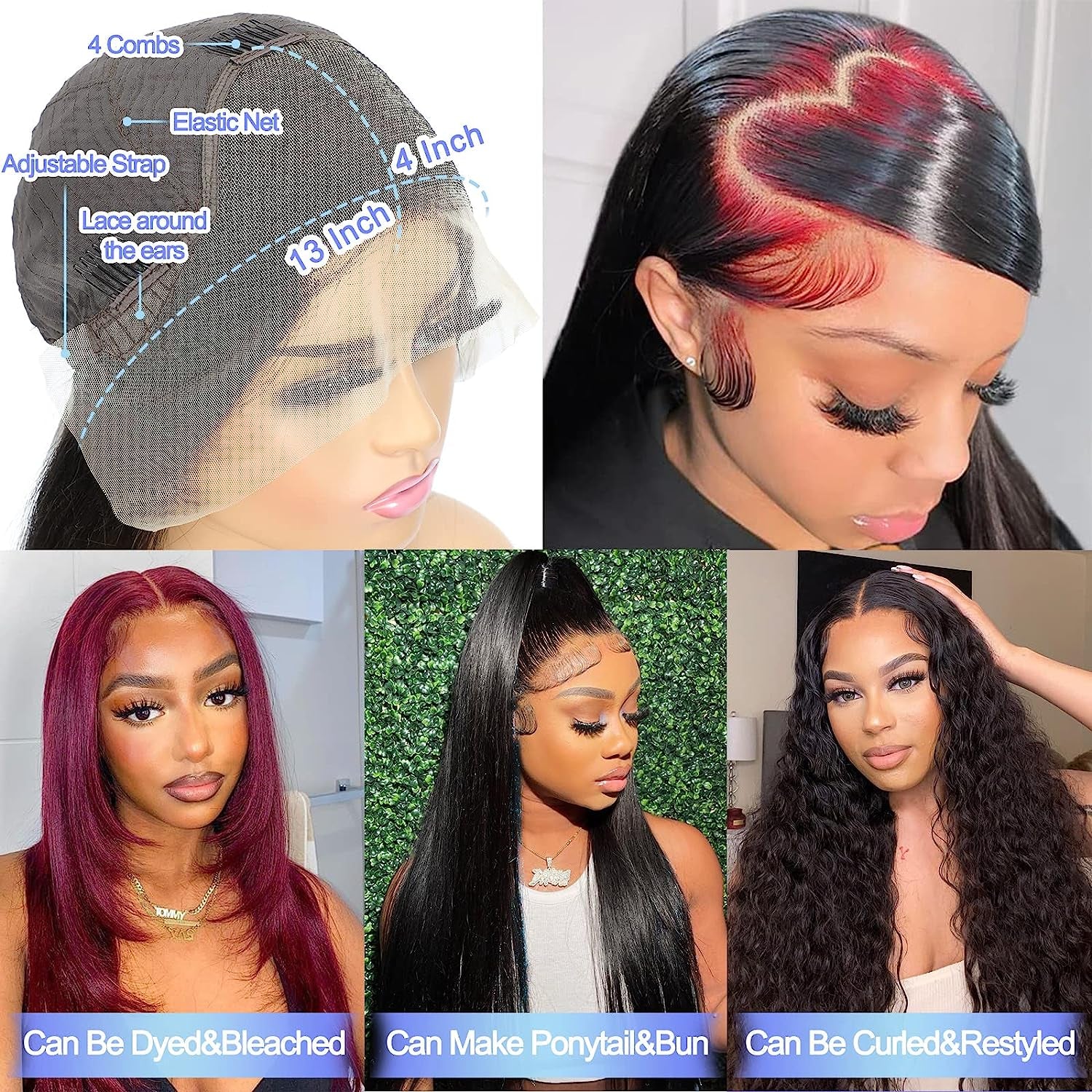 ALIMICE Lace Front Wigs Human Hair Straight 13X4 Transparent Lace Frontal Human Hair Wig for Black Women 100% Virgin Human Hair Pre-Plucked with Baby Hair 150% Density Natural Color (24 Inch)