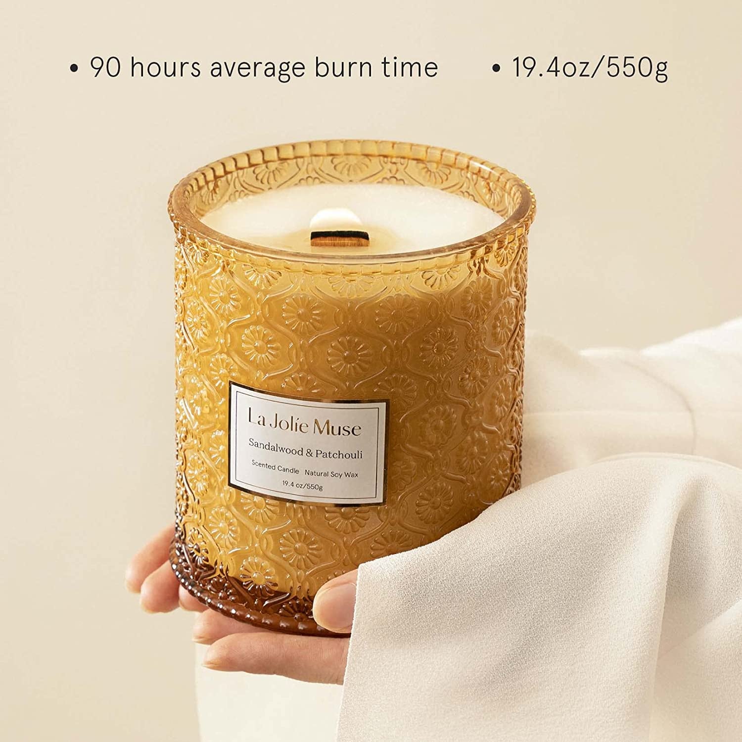 Sandalwood Candles, Wood Wick Candle, Sandalwood & Patchouli Candle, Natural Soy Candle, Large Candle for Home Scented, Gift Candle for Women & Men