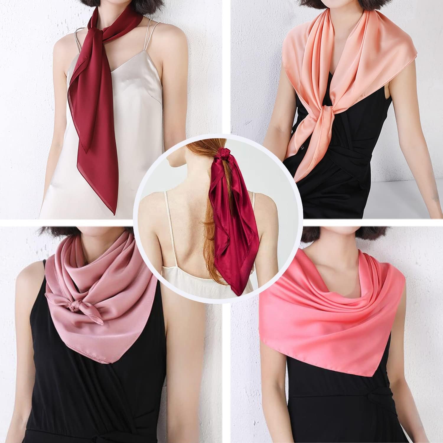 2 Pack 35" Satin Silk like Hair Scarf Bandana Light Head Wraps Neck Face Scarves Cover for Women
