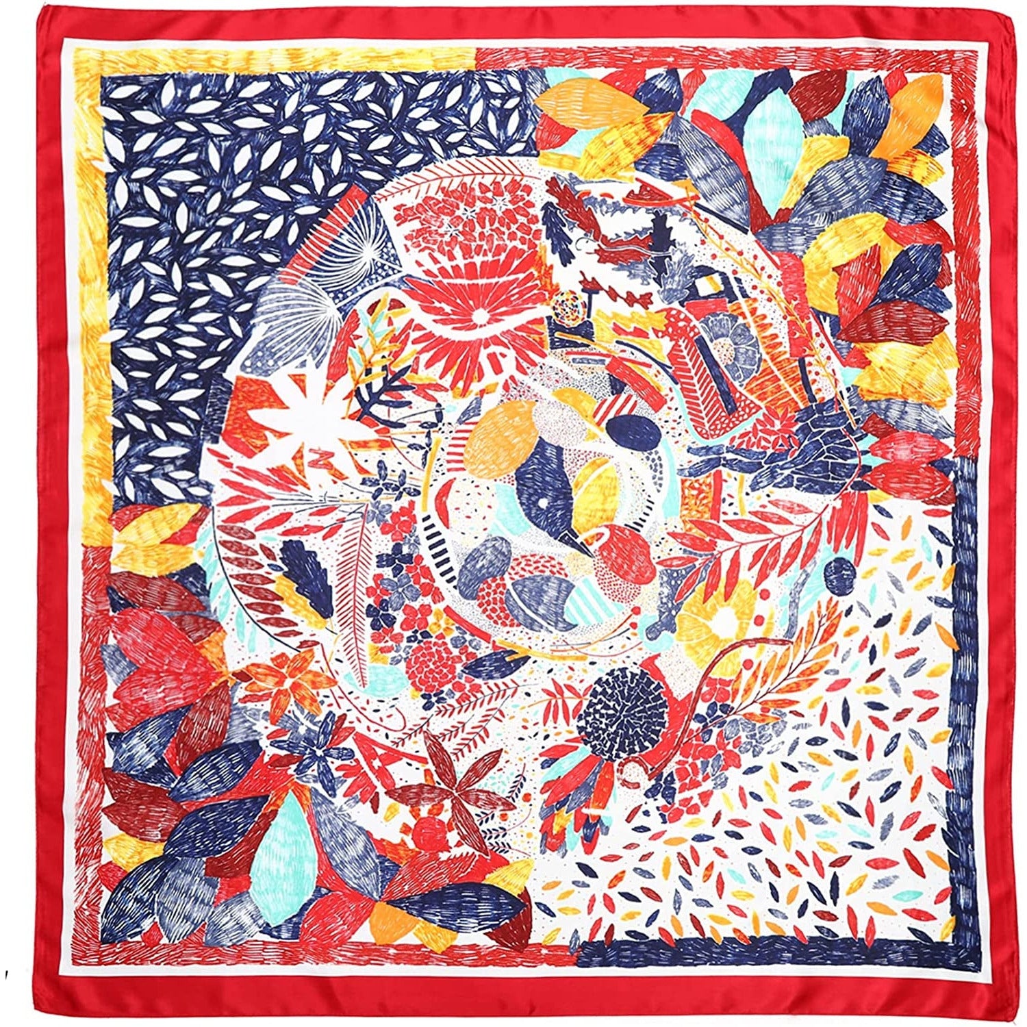 35” Large Satin Square Head Scarf - 2Pcs Silk like Floral Head Scarves Square Satin Hair Scarf Bandanas for Women
