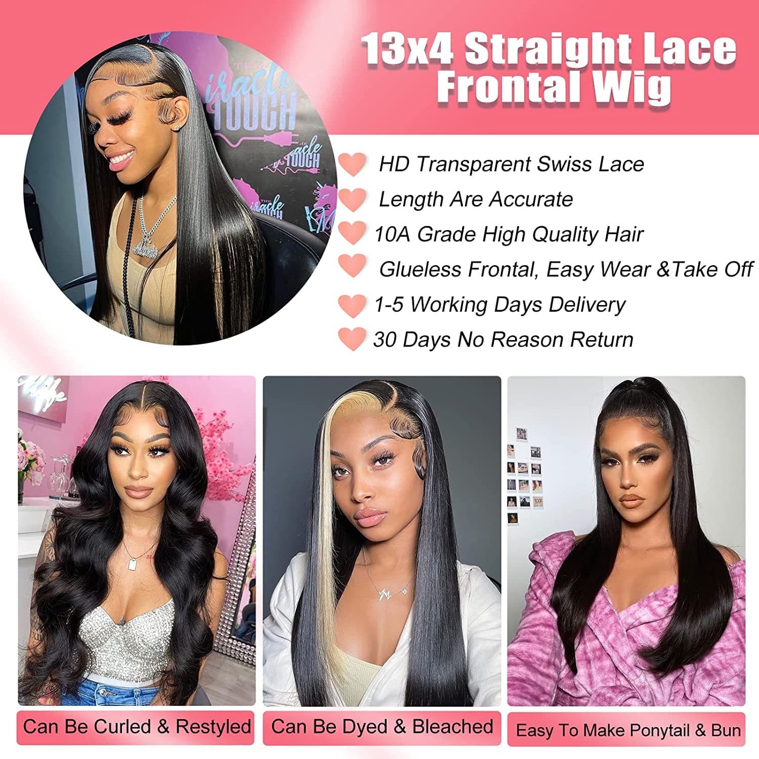 Lace Front Wigs Human Hair Straight 13X4 HD Transparent Lace Frontal Human Hair Wigs Pre Plucked with Baby Hair 150% Density Brazilian Virgin Human Hair Wigs for Black Women