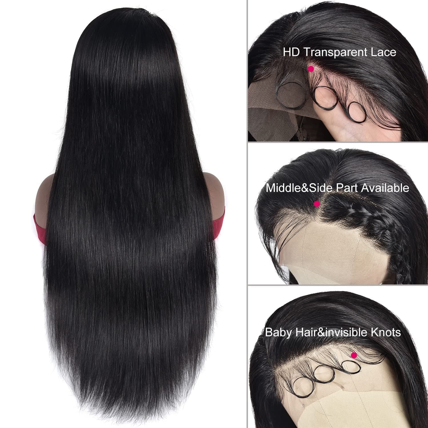 Lace Front Wigs Human Hair Straight 13X4 HD Transparent Lace Frontal Human Hair Wigs Pre Plucked with Baby Hair 150% Density Brazilian Virgin Human Hair Wigs for Black Women