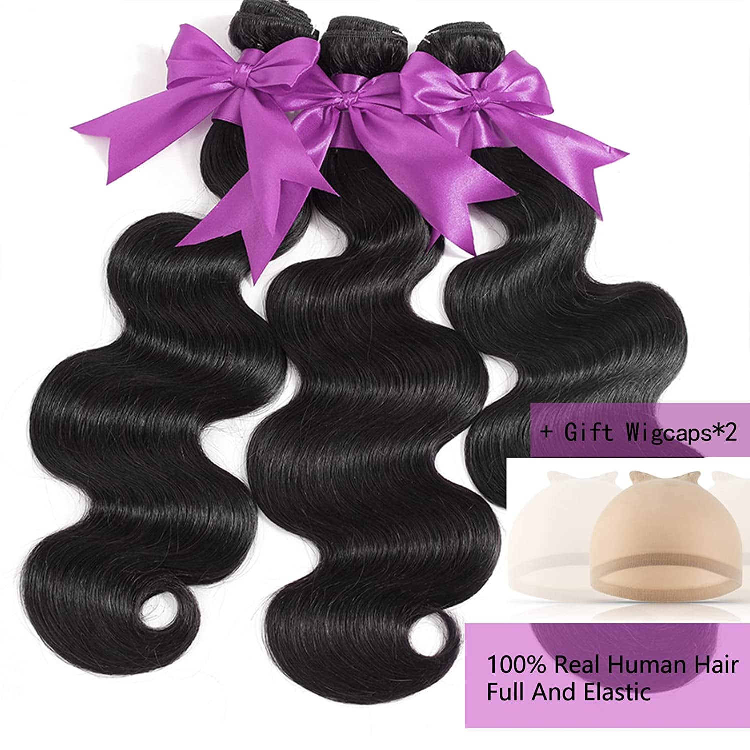 Body Wave Bundles 16 18 20 Inch 10A 3 Bundles Human Hair 100% Unprocessed Brazilian Virgin Human Hair Extensions Double Weft Anti-Shedding Bundles Natural Color Full and Thick