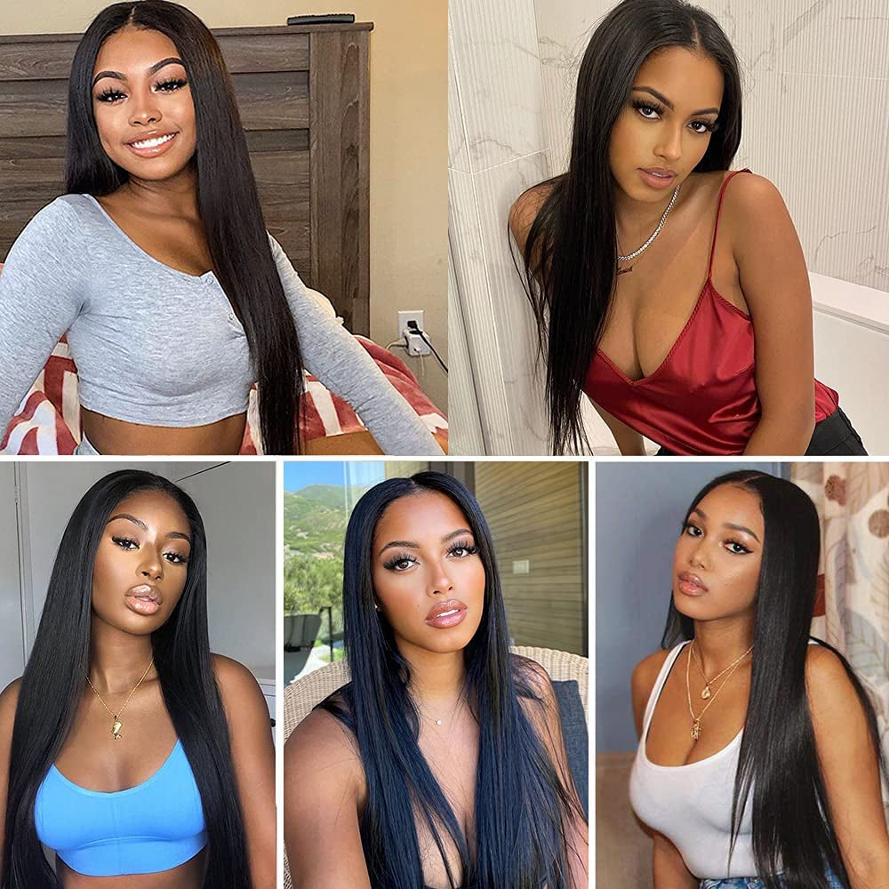 22 Inch Straight Lace Front Wigs Human Hair Pre Plucked Hairline 13X4 HD Transparent Lace Frontal Wigs with Baby Hair Glueless 180% Density Brazilian Virgin Human Hair Lace Front Wigs for Black Women Natural Color (22 Inch)