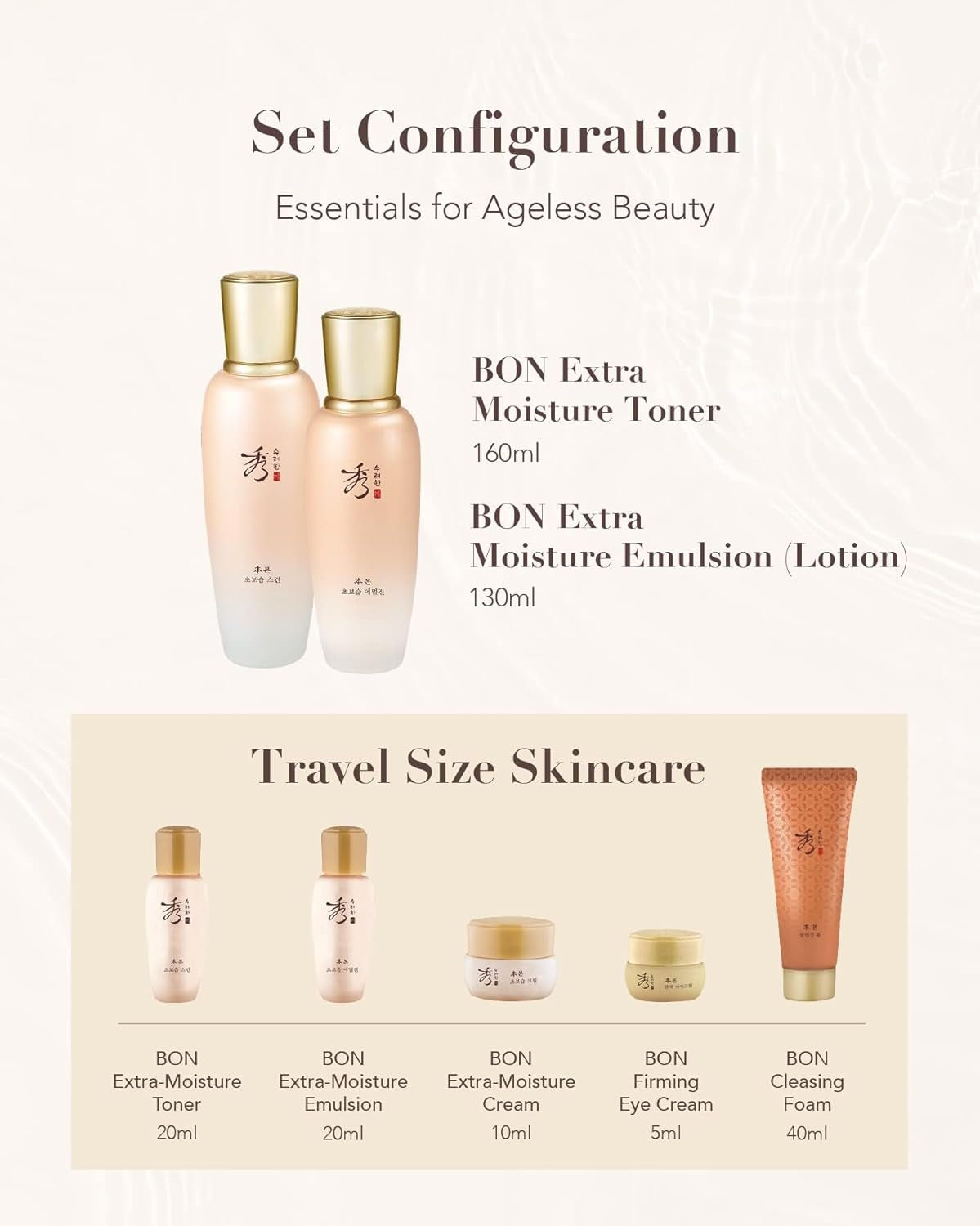 Bon Extra Moisture Korean Skin Care Gift Set (13.01 Fl Oz) - Luxury Premium High-End by LG Beauty. Hydrating Toner, Emulsion Lotion, Cleansing Foam, Eye Cream.
