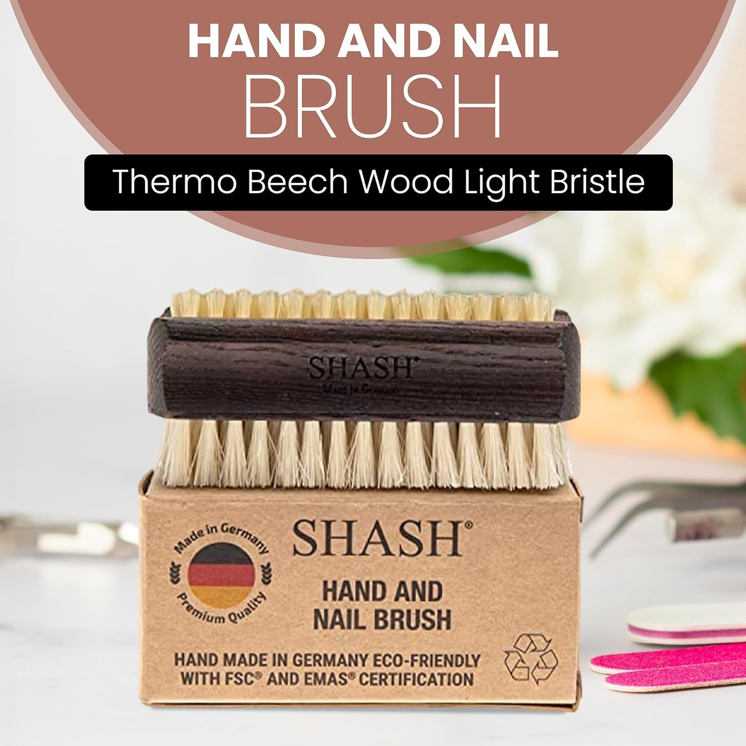 Since 1869 Hand Made in Germany Thermo Beech Wood Light Bristle Nail and Hand Brush