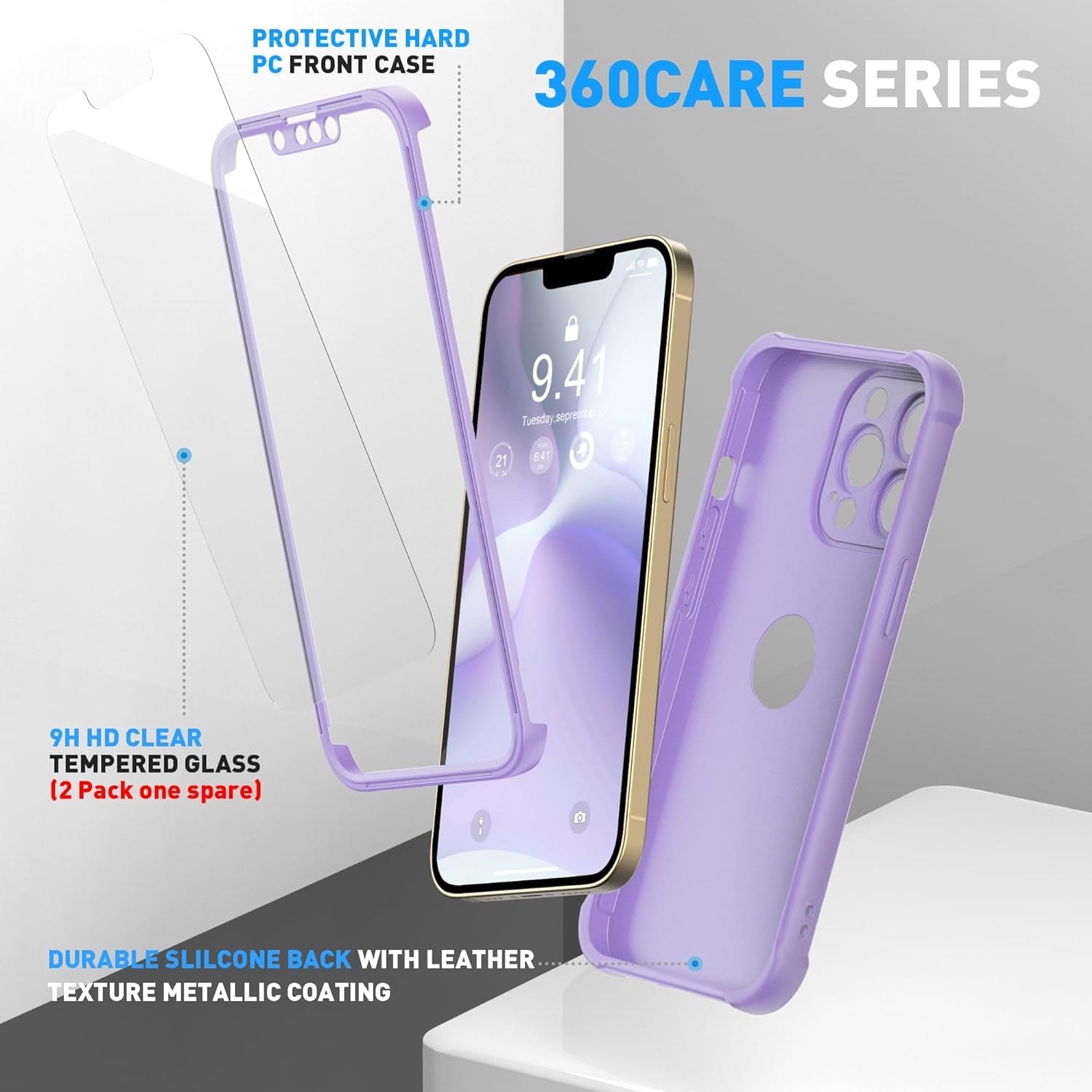 for Iphone 13 Pro Max Case, with [2 X Screen Protectors] [10 Ft Military Grade Drop Test] [Camera Protection] 360° Shockproof Slim Thin Phone Case Iphone 13 Pro Max Cover 6.7" - Light Purple