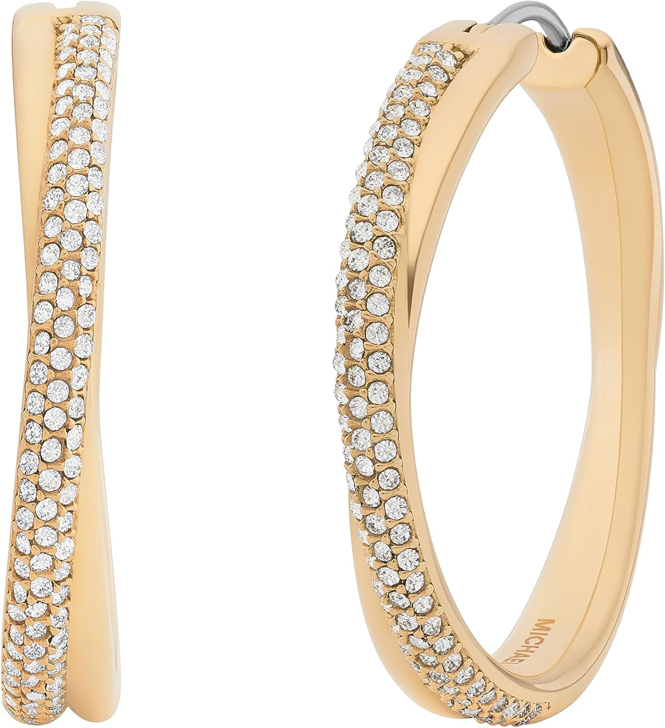 Stainless Steel and Pavé Crystal Hoop Earrings for Women, Color: Gold (Model: MKJ8319710)