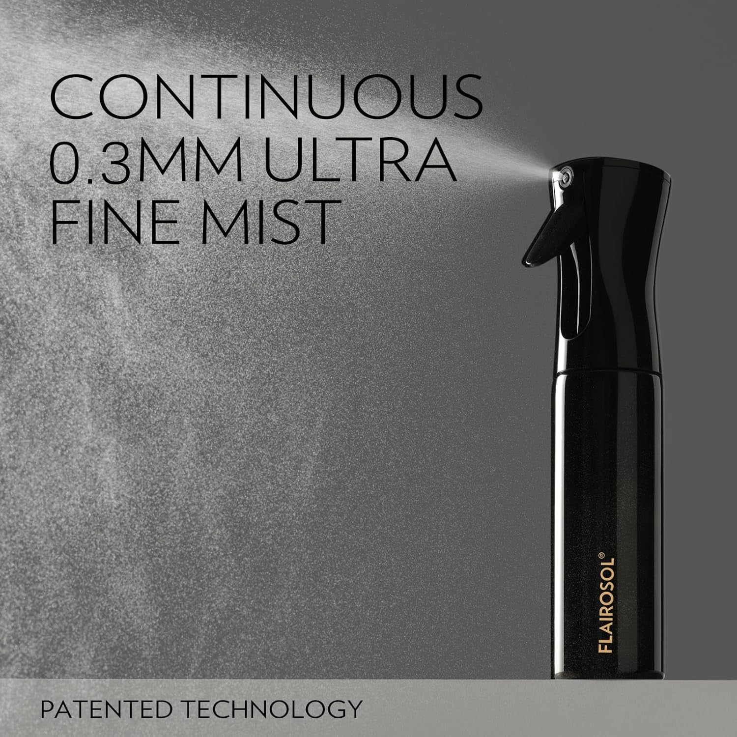 Spray Bottle for Hair, Continuous Spray Bottle with 0.3MM Ultra Fine Mist, Water Mister for Hairstyling, Cleaning, Plants, Pets, 10.1Oz/300Ml, Black Bottle, Gold Print