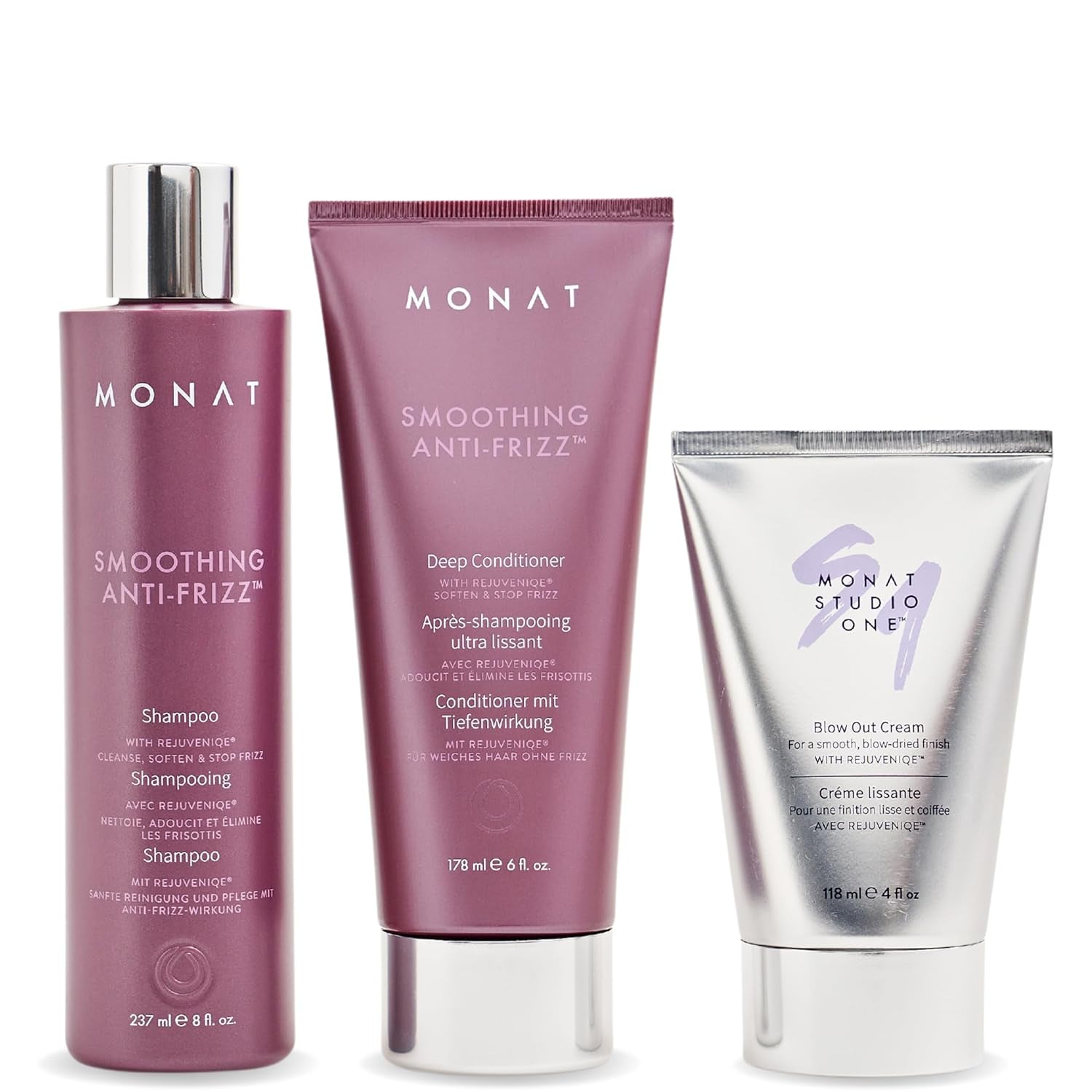Smoothing anti Frizz Shampoo, Deep Intensive Treatment & Blow Out Cream - Frizzy Hair Care Pack - Vegan, Natural, Heat Damage Protection, Strengthens Hair - 3 Products