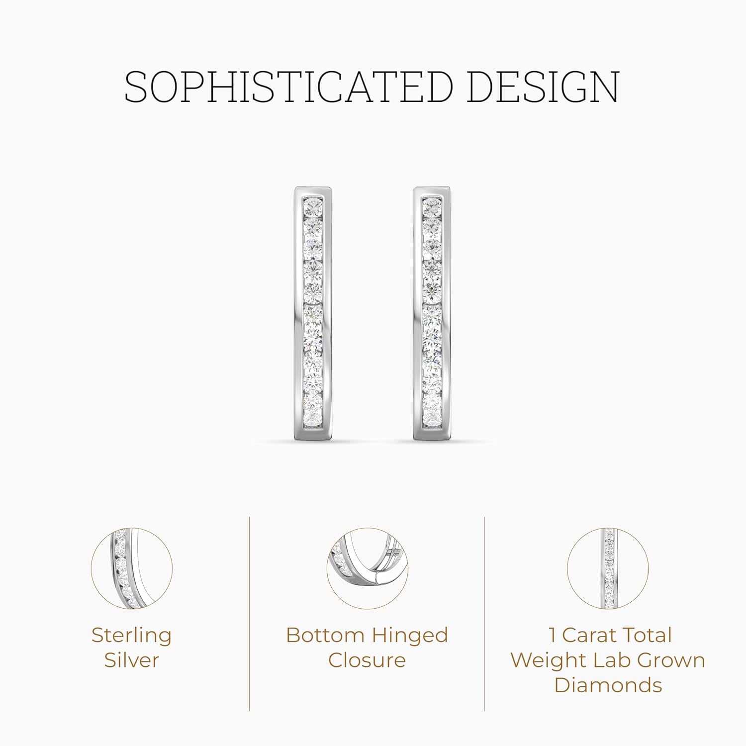 Lab-Grown Diamond Channel Set Hoop Earrings for Women in 925 Sterling Silver and 14KT Yellow Gold Plated Silver | Hypoallergenic Fine Jewelry | Hinged Closure | SI1 Clarity, F Color |1/4,1/2, 1 Carat Total Weight