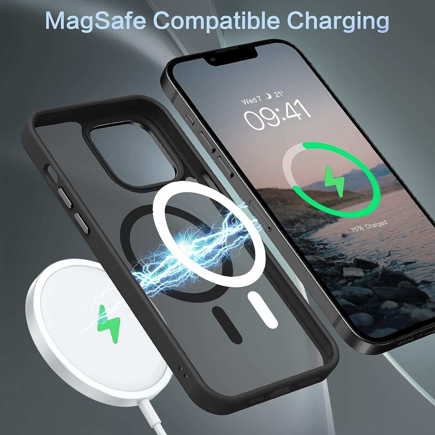 for Iphone 13 Pro Max Phone Case,Iphone 13 Pro Max Magnetic Case [Compatible with Magsafe] Translucent Matte Shockproof Women Men Girl Protective Case Cover for Iphone 13 Pro Max 6.7",Black