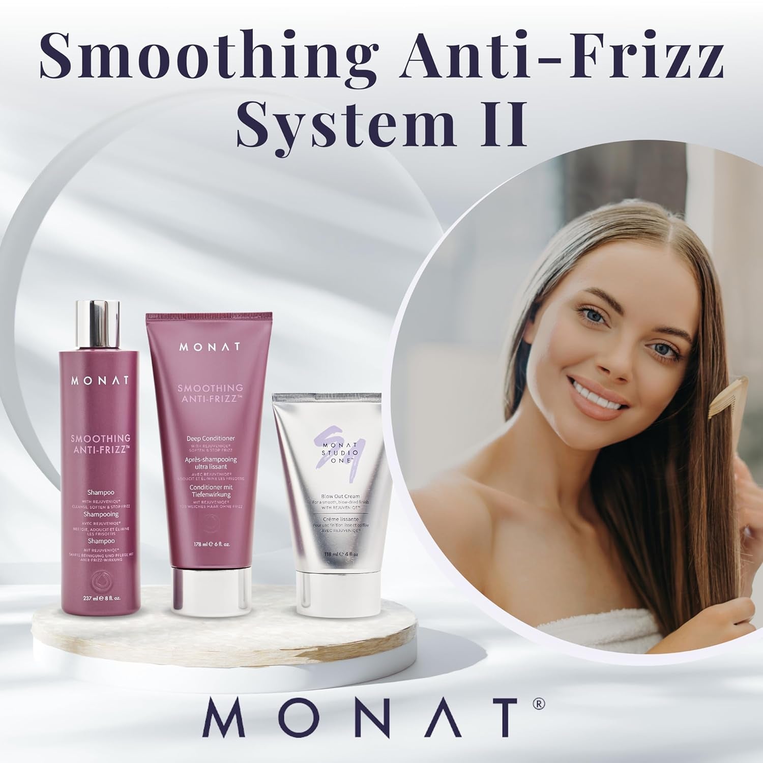 Smoothing anti Frizz Shampoo, Deep Intensive Treatment & Blow Out Cream - Frizzy Hair Care Pack - Vegan, Natural, Heat Damage Protection, Strengthens Hair - 3 Products