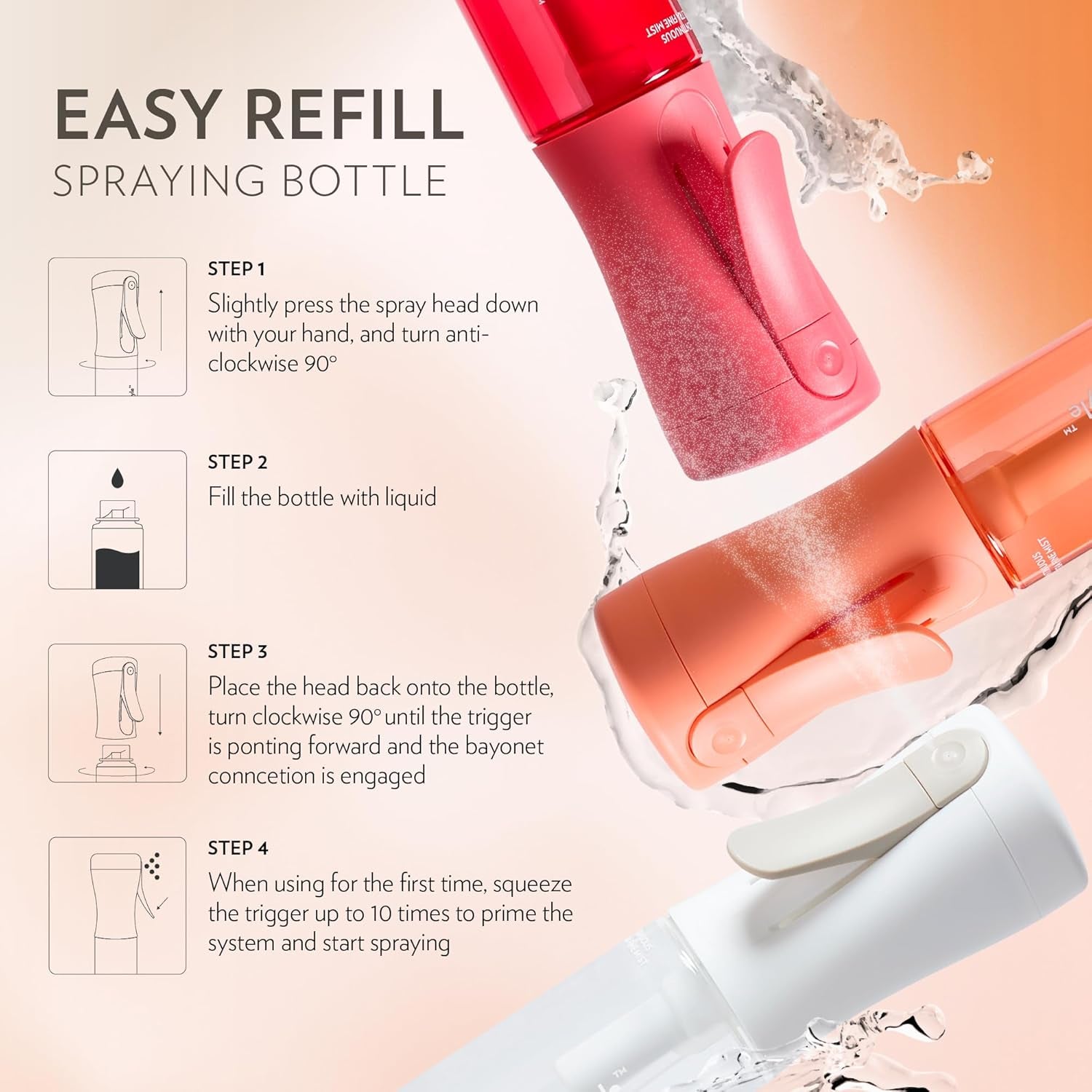 Mystyle, Spray Bottle for Hair- 3 Pack Small Travel Spray Bottle, Ultra Fine Continuous Water Mist for Face, Hairstyling, Salon, Cleaning, Beauty, Toners, Hydration & Makeup, 3.04Oz / 90Ml