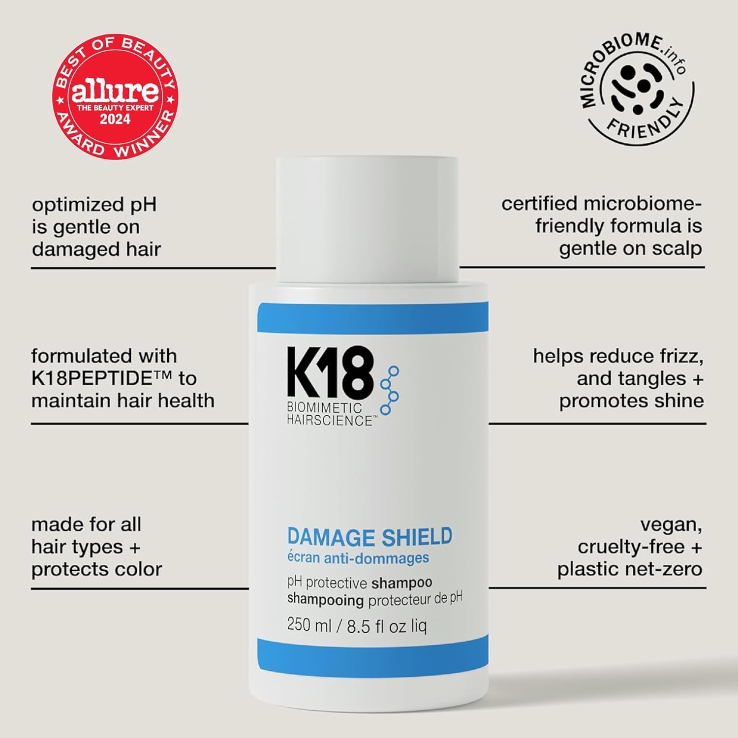 K18 Damage Shield Protective Shampoo, Reduces Frizziness & Tangles, Maintains Hair Health