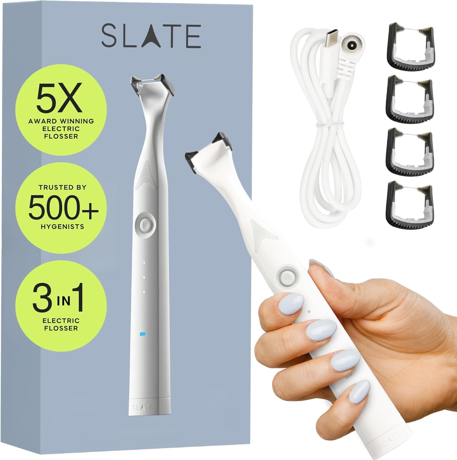Electric Flosser | Luxury Electric Dental Flosser for Teeth W/ 3 Speeds - Dentist Invented | Reusable Non-Toxic Floss, Tongue Scraper & Gum Care | Power Dental Flossers for Adults & Kids