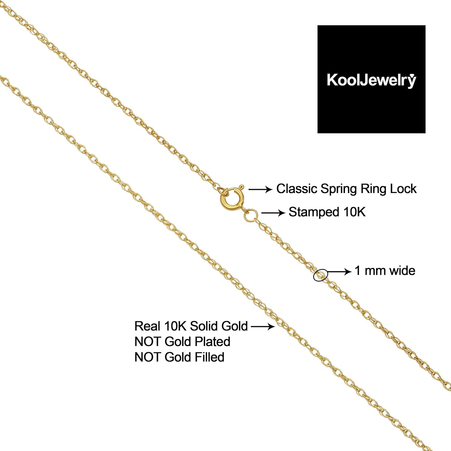 10K Yellow Gold Rope Chain Barely-There Necklace (0.7 Mm, 0.9 Mm, 1 Mm or 1.3 Mm) - Thin and Lightweight