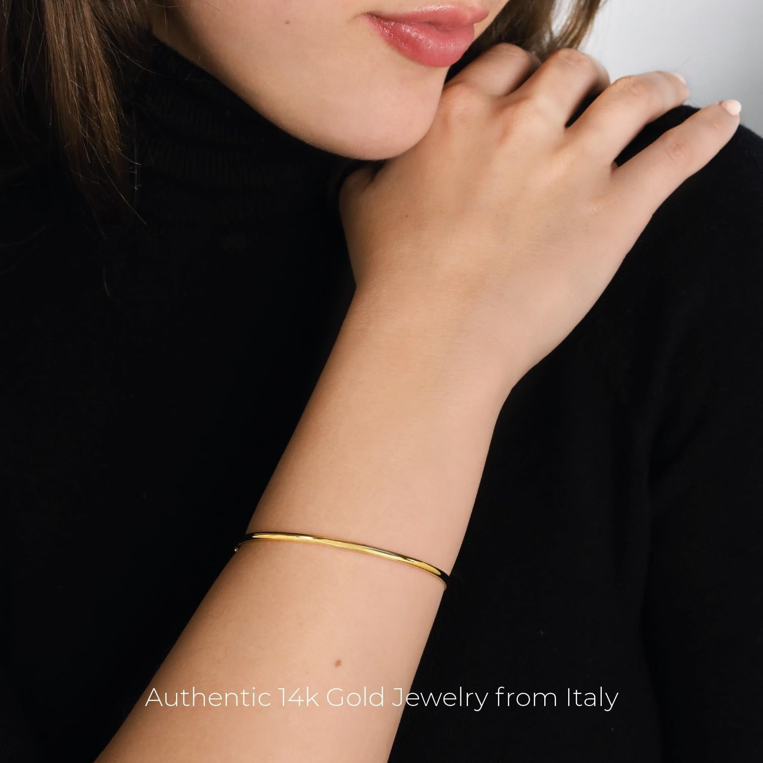 Lucchetta - Small Gold Bangle 7" Bracelet 14Kt Real Yellow Gold - Womens 14K Bangles, Authentic Italian Jewelry from Italy