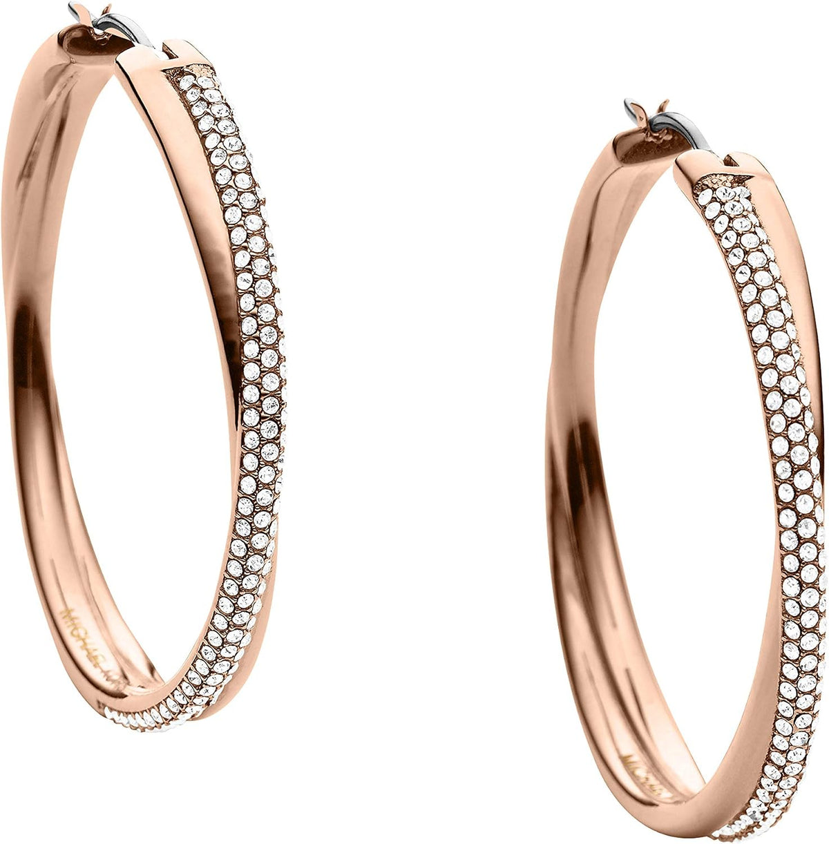 Michael Kors Pavé Crossover Hoop Earrings, Rose Gold-Tone