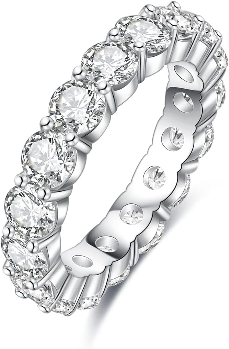 Moissanite Eternity Ring, Round/Emerald/Princess Cut 5Cttw D Color 925 Sterling Silver Wedding Band Rings for Women