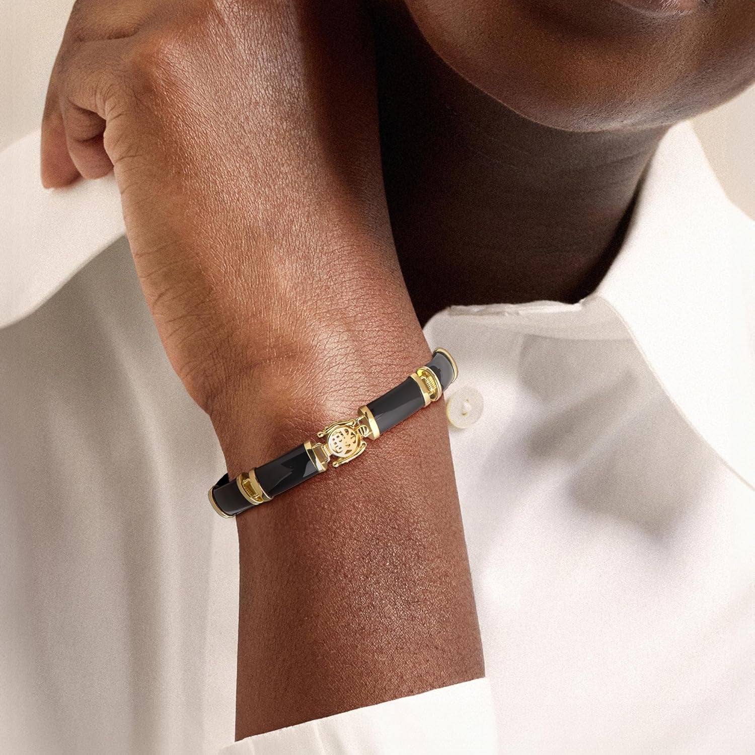 Black Agate Good Fortune Bracelet in 18Kt Gold over Sterling