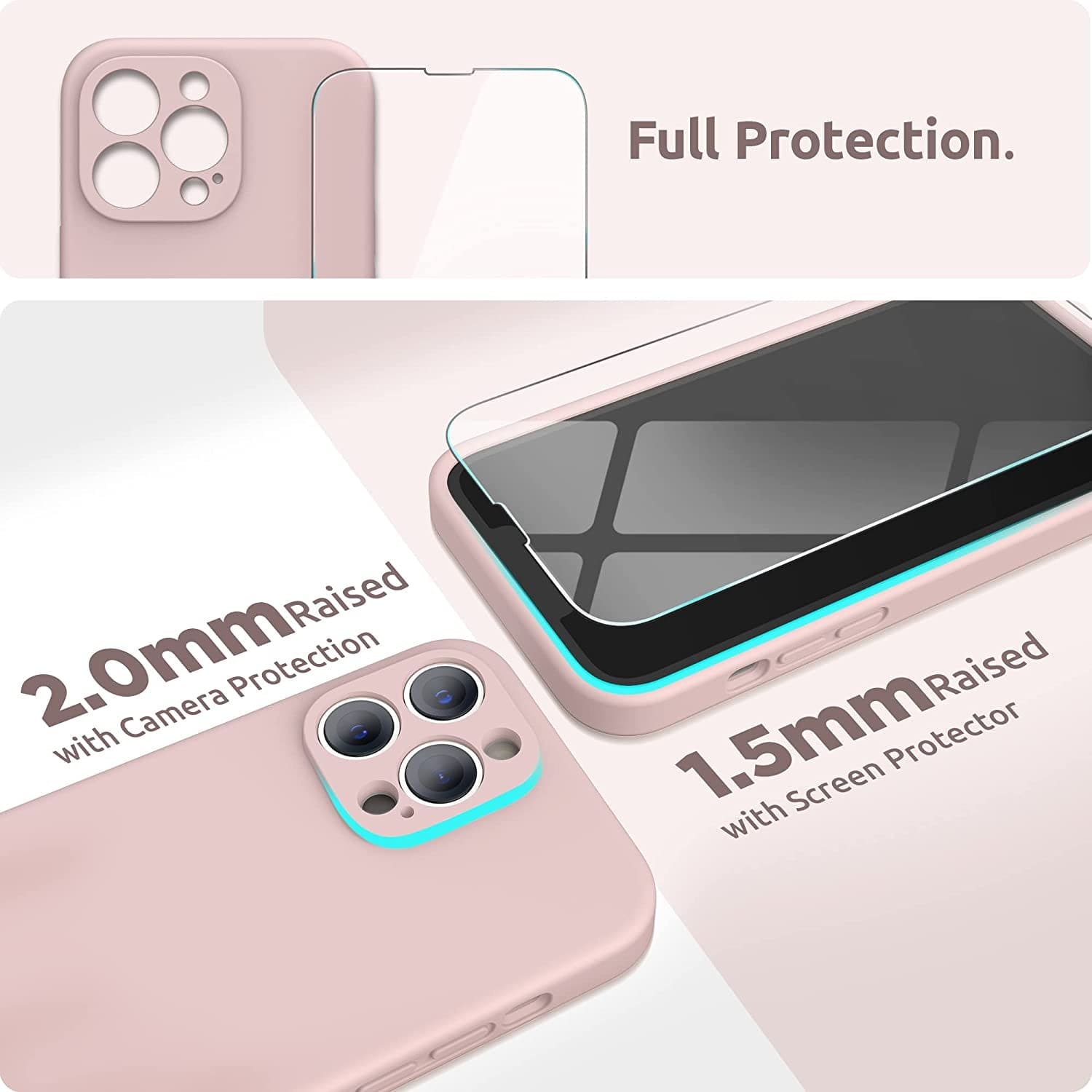 Compatible with Iphone 13 Pro Max Case with Screen Protector, (Camera Protection + Soft Microfiber Lining) Liquid Silicone Phone Case 6.7 Inch 2021, Pink Sand