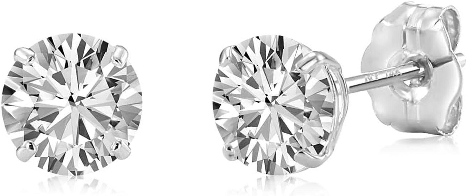14K White Gold Solitaire round Cubic Zirconia Stud Earrings with Gold Butterfly Pushbacks