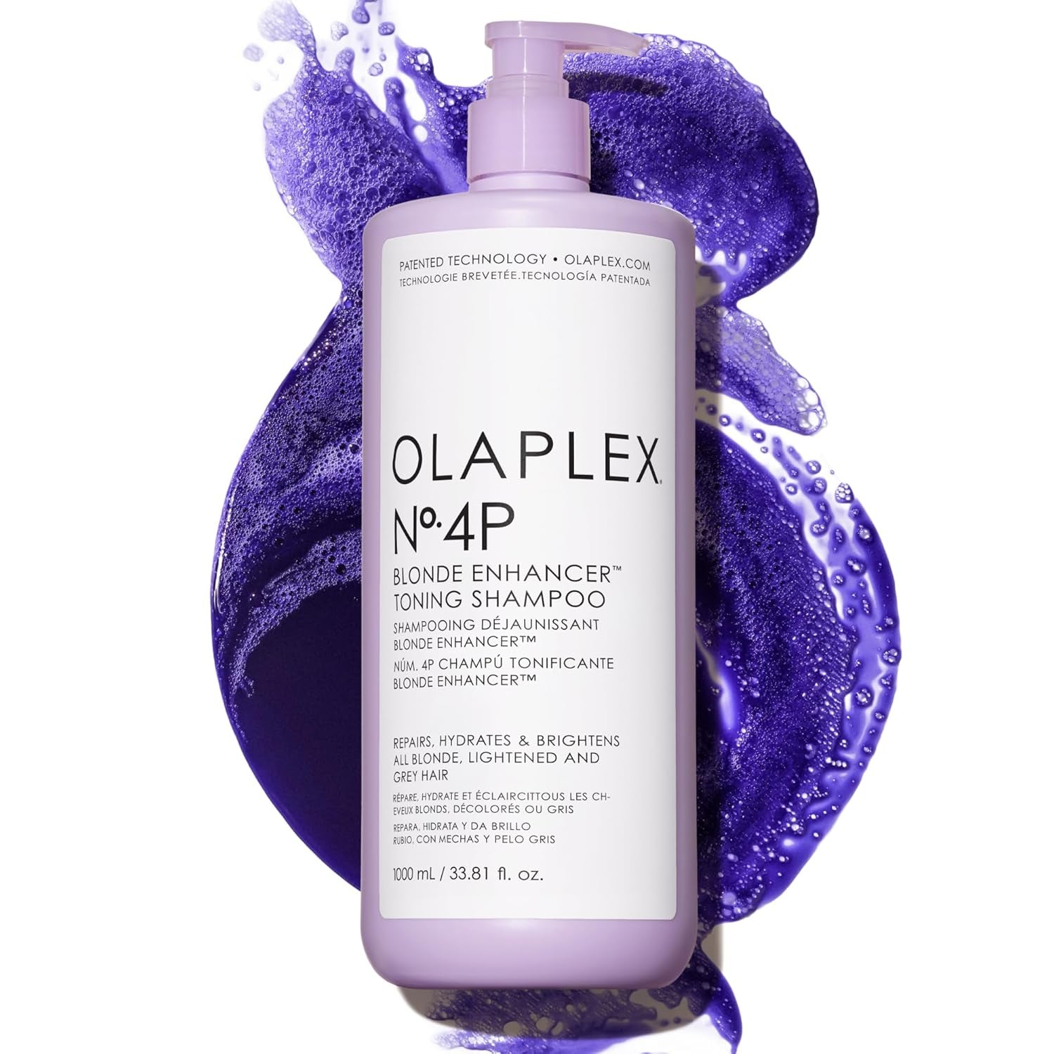 Nº.4P Blonde Enhancer Purple Toning Shampoo, Repairs, Hydrates, & Brightens All Blonde, Lightened, & Grey Hair, 1 Liter