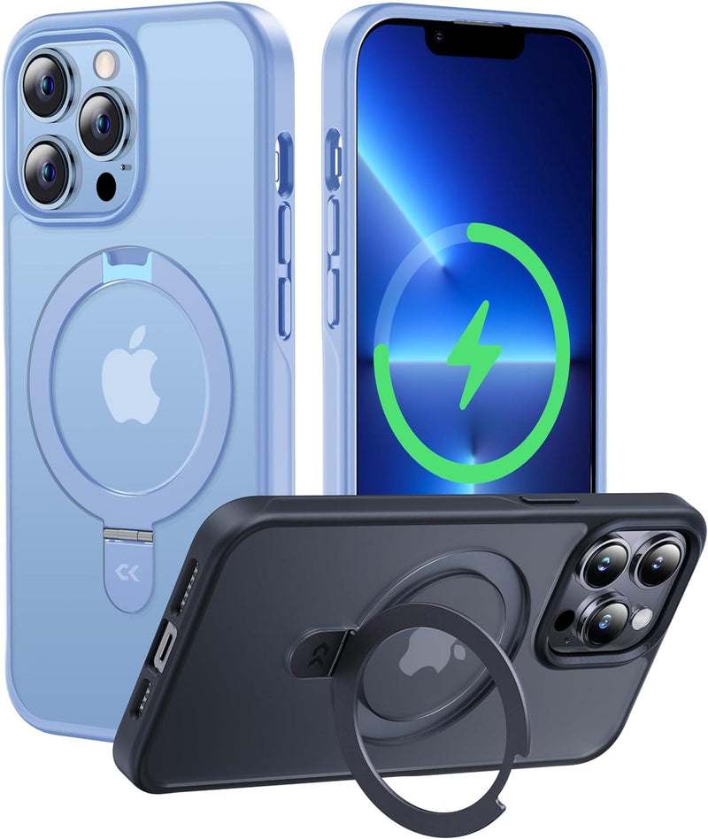 Designed for Iphone 13 Pro Max Case with Magnetic Invisible Stand Military Drop Protection Compatible with Magsafe Shockproof Matte Phone Case for Iphone 13 Pro Max 6.7 Inch 2021, Blue