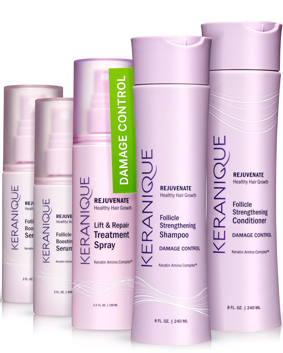 Damage Control Set for Thinning Hair - Shampoo and Conditioner for Damaged Hair, Follicle Booster Serum, Lift & Repair Spray - Keratin Enriched Repair Products for Women with Dry, Thin Hair