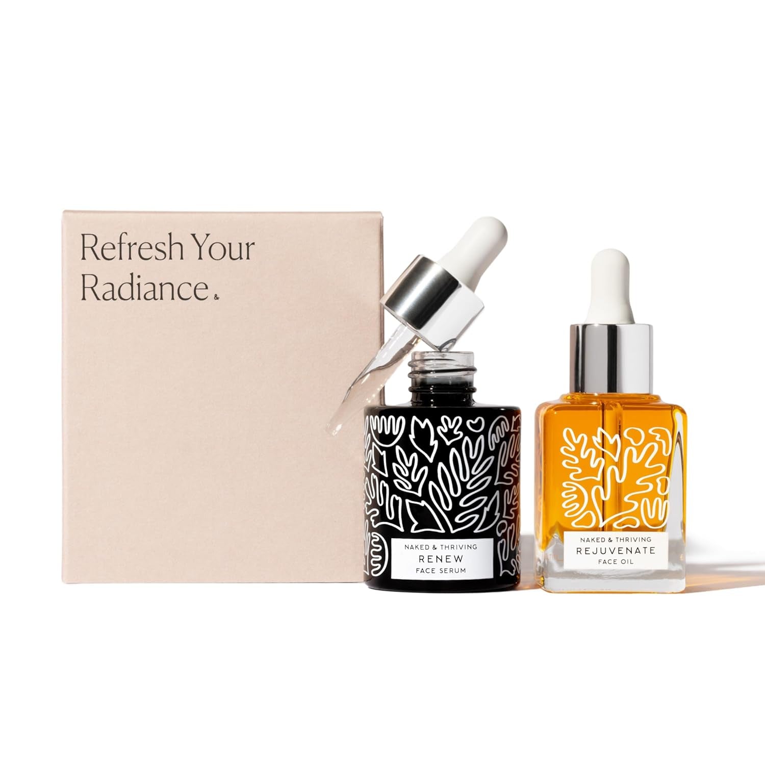 the Night Set | Renew Resurfacing Night Serum (30 Ml) + Rejuvenate Restorative Face Oil (35 Ml) with Hyaluronic Acid, Argan & Sea Buckthorn Oils and Fruit Ahas (Set of 2)