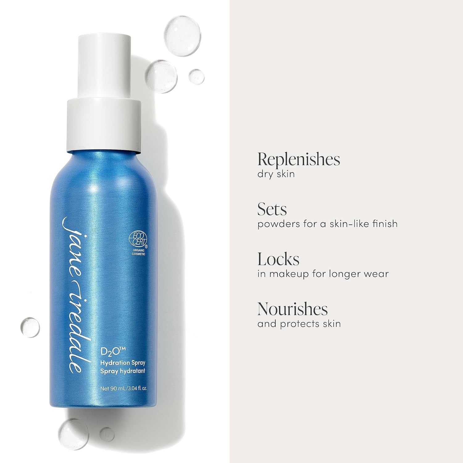D2O Hydration Spray, Natural Moisture-Locking Facial Mist Replenishes Dry Skin and Sets Makeup for a Natural Finish, Vegan, Gluten-Free