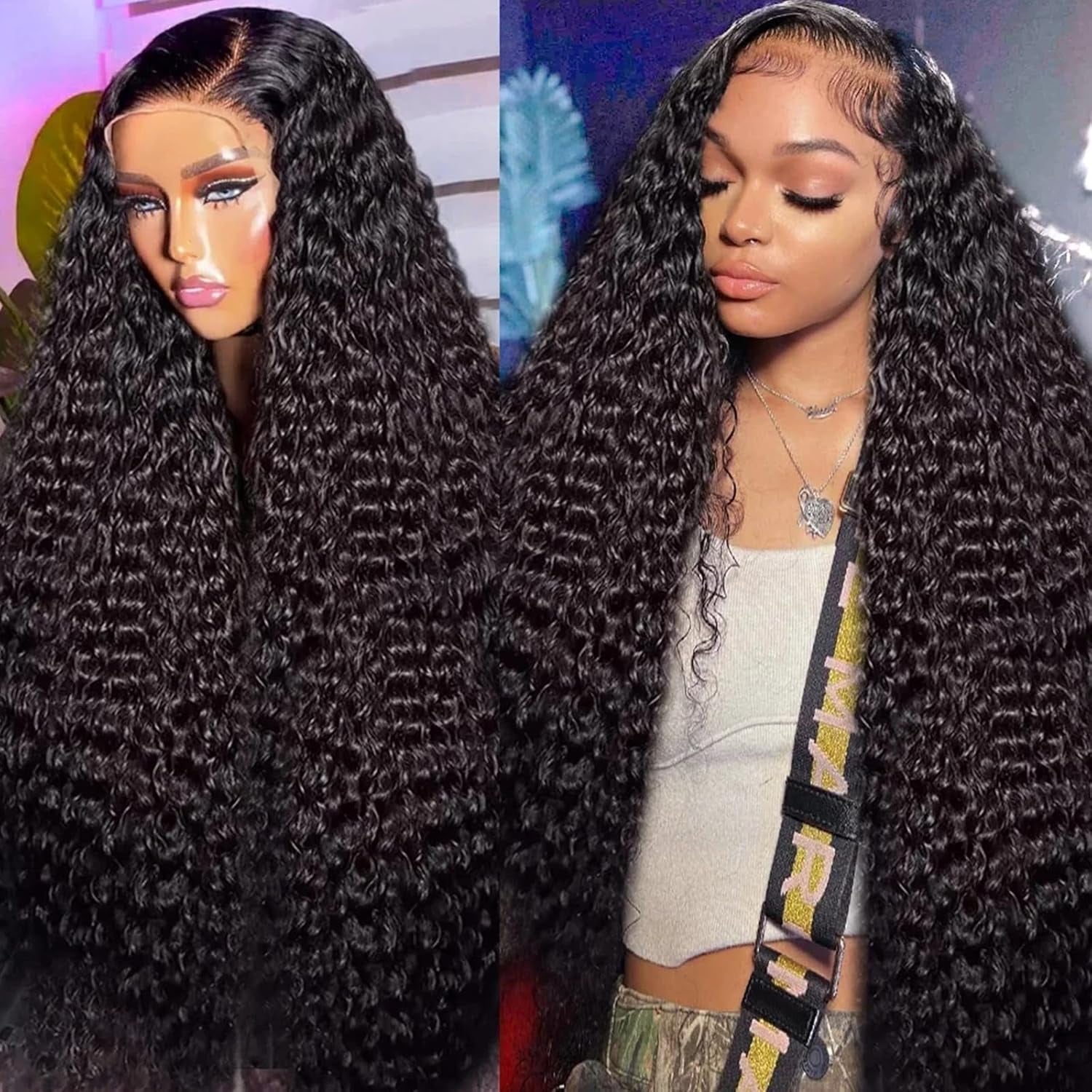 Deep Wave Lace Front Wigs Human Hair Pre Plucked 180% Density HD Transparent 13X4 Lace Frontal Wigs for Women Human Hair Lace Front Wigs Deep Curly Lace Front Wig (30 INCH)