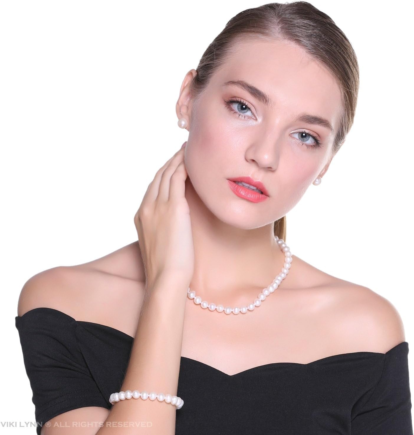 Freshwater Cultured Pearl Necklace Set Includes Stunning Bracelet and Stud Earrings Jewelry for Women -
