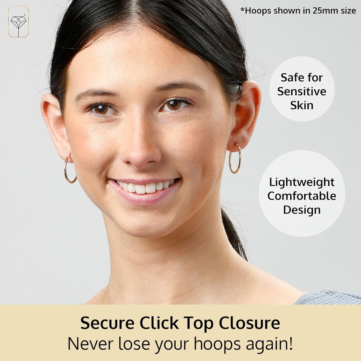 14K Gold Hoop Earrings for Women | Hypoallergenic Small to Large 12MM to 50MM Hoop Earrings with Secure Click Tops |14K Yellow or White Gold Classic Hoops in 2MM Thick Tube by