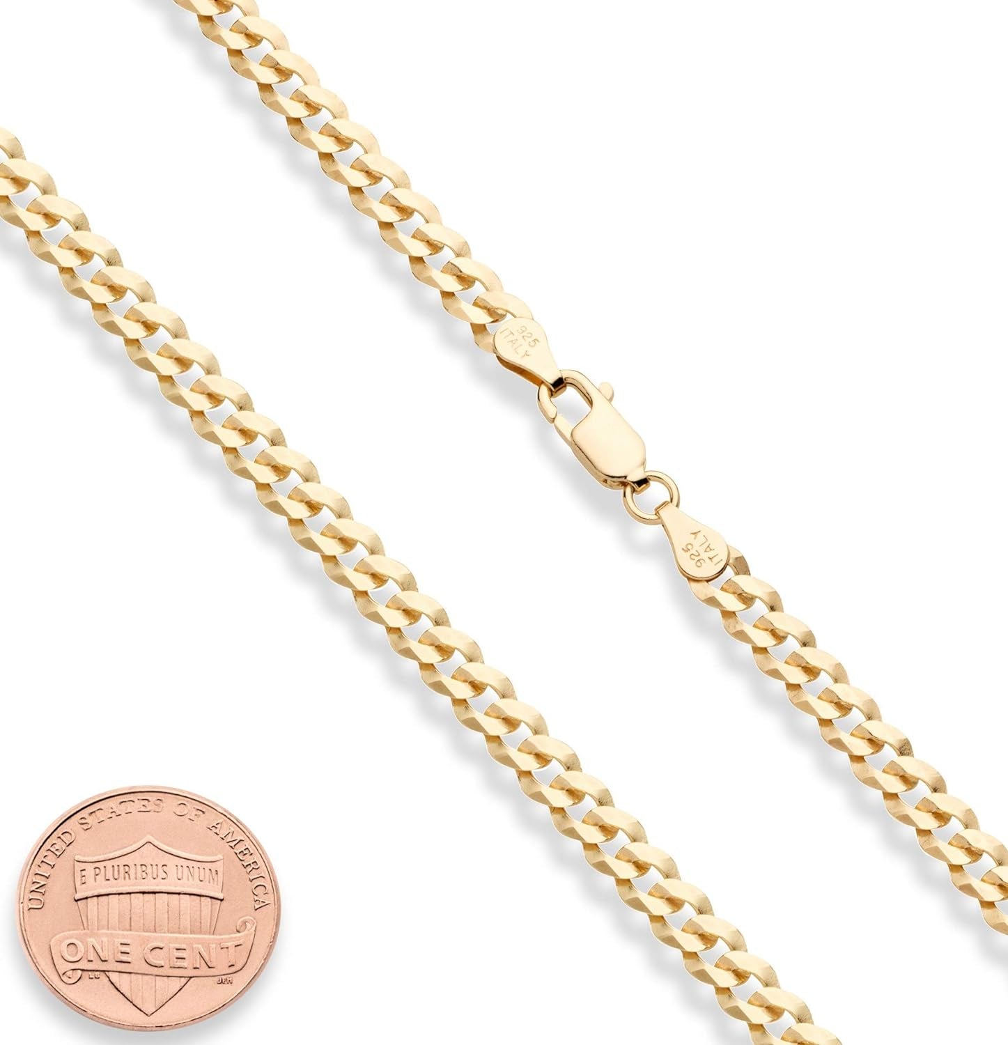 Solid 18K Gold over 925 Sterling Silver Italian 5Mm Diamond-Cut Cuban Link Curb Chain Necklace for Women Men, Made in Italy