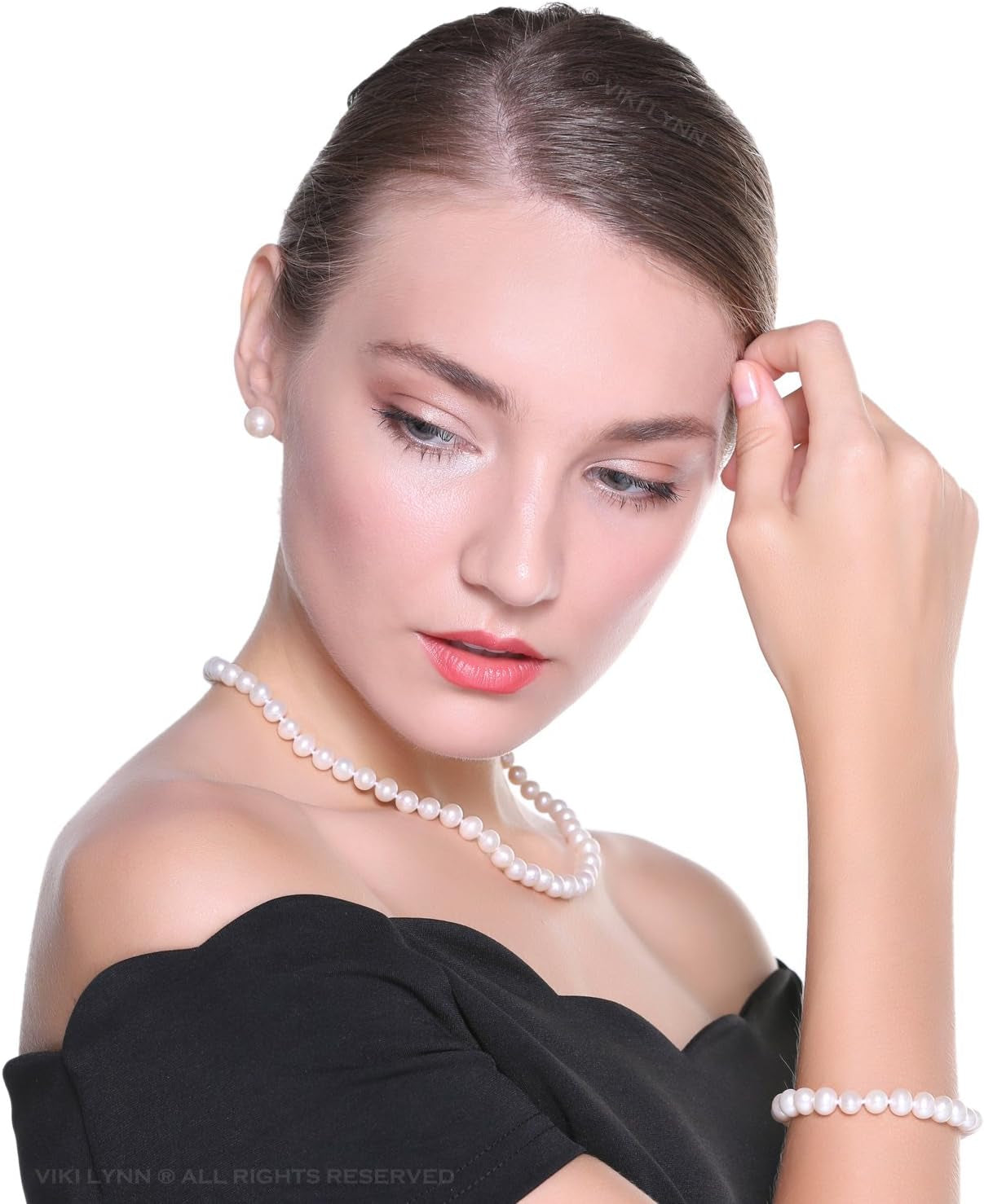 Freshwater Cultured Pearl Necklace Set Includes Stunning Bracelet and Stud Earrings Jewelry for Women -