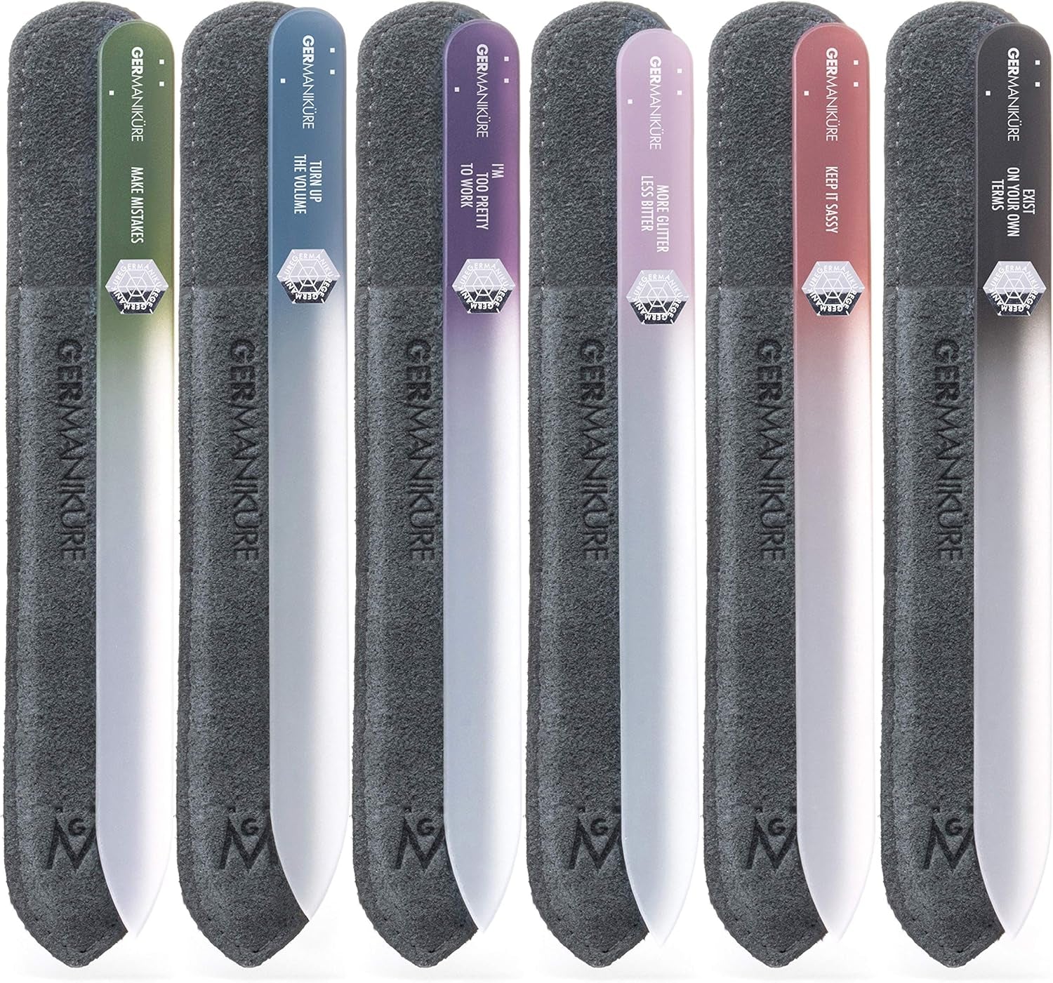 Czech Crystal Glass Nail File 6 Pack in Suede Leather Case - Professional Manicure & Pedicure Products for Smooth Easy Shaping of Natural Nails