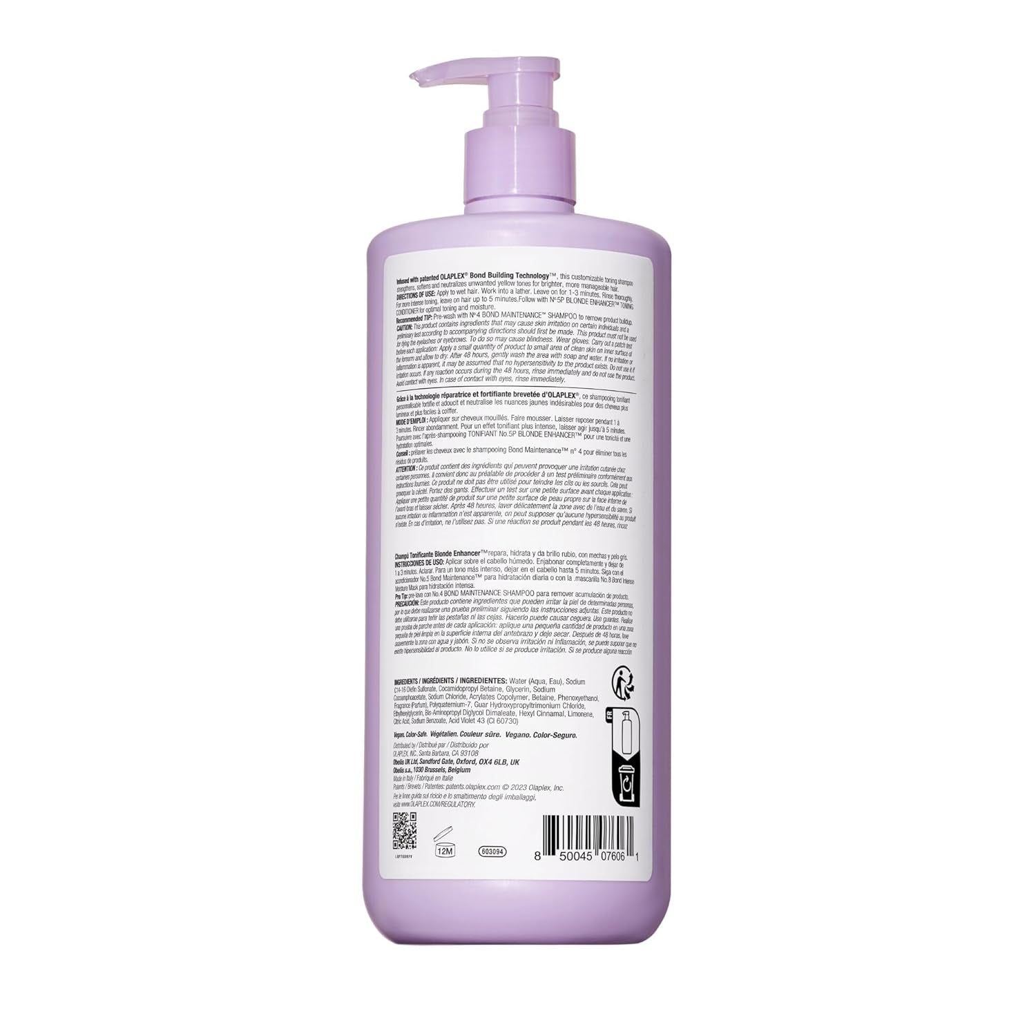 Nº.4P Blonde Enhancer Purple Toning Shampoo, Repairs, Hydrates, & Brightens All Blonde, Lightened, & Grey Hair, 1 Liter