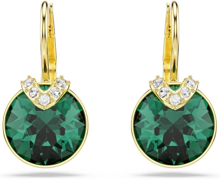 Swarovski Green Crystal Drop Earrings | Gold-Tone