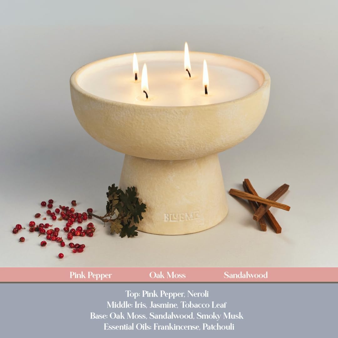 BLUEME Romance Ceramic Candle | Oakmoss & Sandalwood, 24 oz