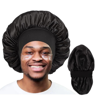 Bonnet for Men,Hair Bonnet for Sleeping,Double Layer Satin Bonnets for Black Women Curly Hair Braids,Reversible Sleep Cap (Large,Black/Black)