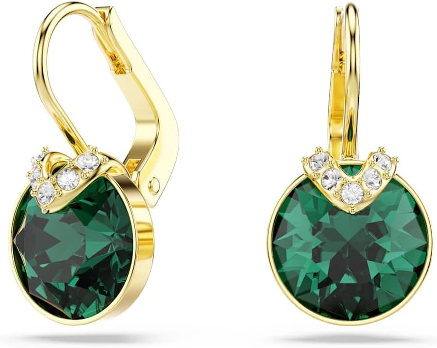 Swarovski Green Crystal Drop Earrings | Gold-Tone
