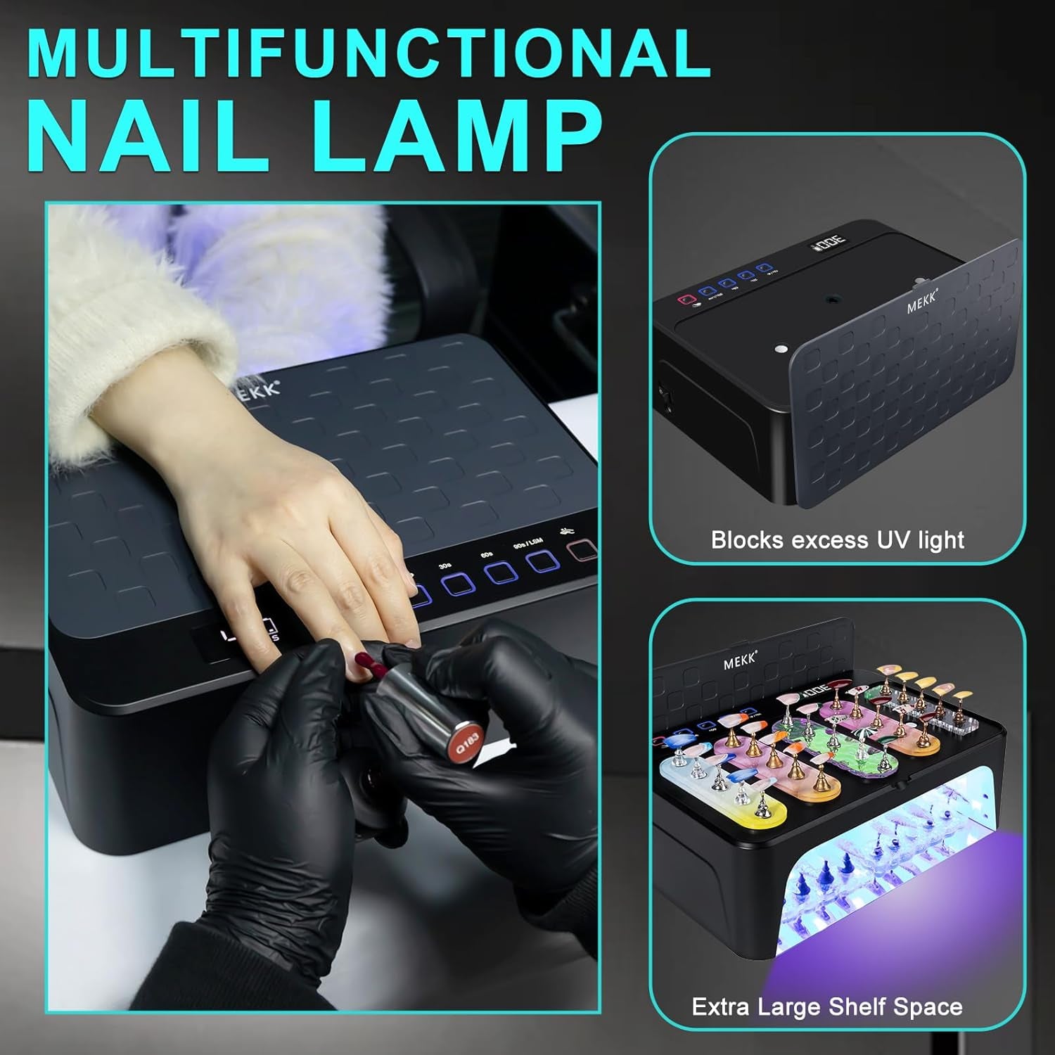 UV LED Nail Lamp - Luxury Cordless UV Light for Gel Nails with Red Light Skincare,4+2 Timer Modes,Two-Hand Design,Professional Nail Lamp for Salon & Home-Black
