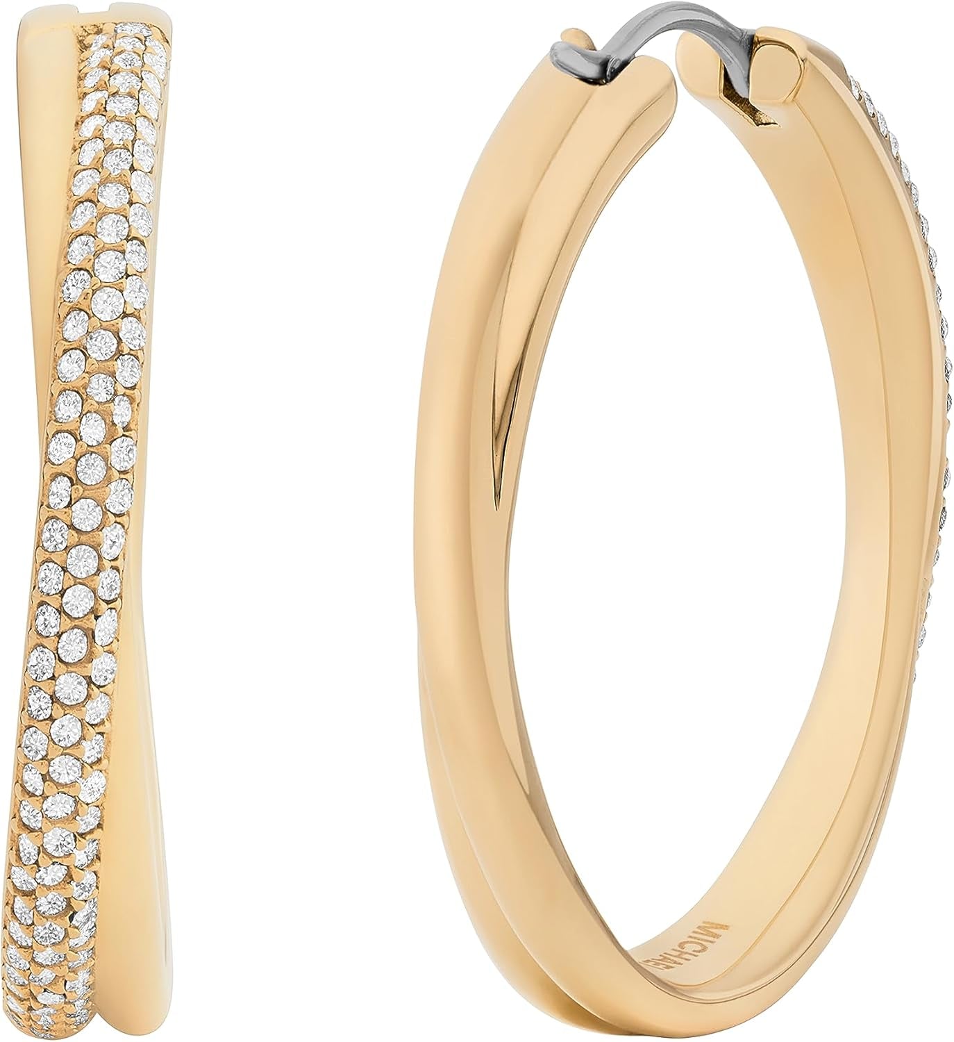 Stainless Steel and Pavé Crystal Hoop Earrings for Women, Color: Gold (Model: MKJ8319710)