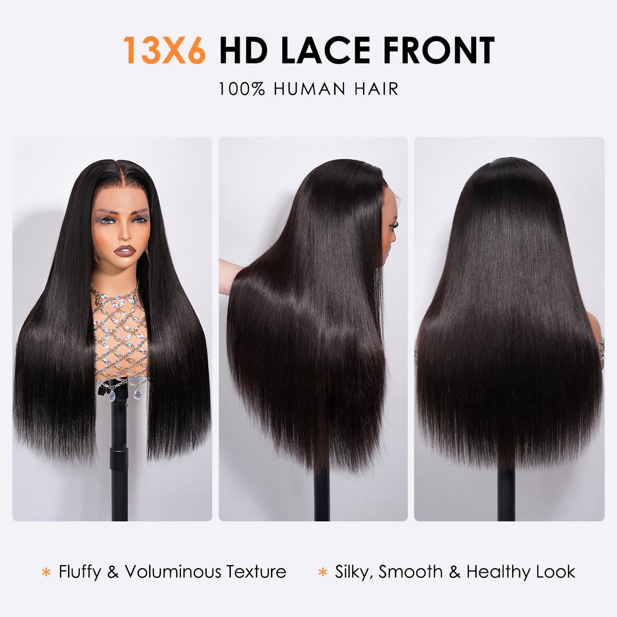 Hermosa 24 Inch Straight 13x6 HD Lace Front Wig | Unprocessed Brazilian Human Hair, 180% Density