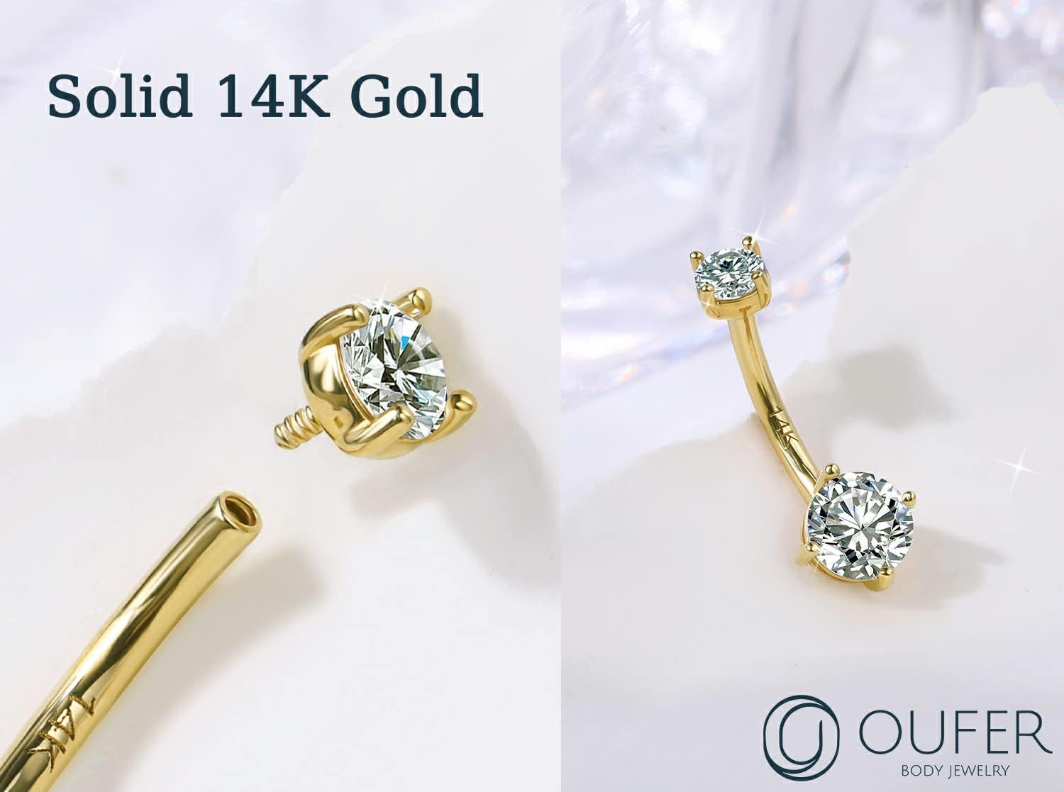 14G Solid Gold Belly Button Rings Clear CZ Navel Ring Belly Button Piercing Navel Jewelry 14K Yellow/White Gold Belly Rings