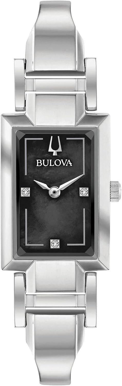 Bulova Classic Diamond Bangle Watch | Black Mother-of-Pearl, Rectangle