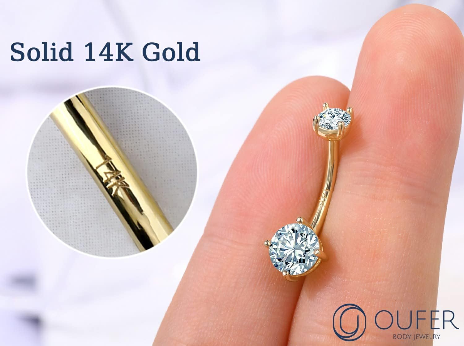14G Solid Gold Belly Button Rings Clear CZ Navel Ring Belly Button Piercing Navel Jewelry 14K Yellow/White Gold Belly Rings
